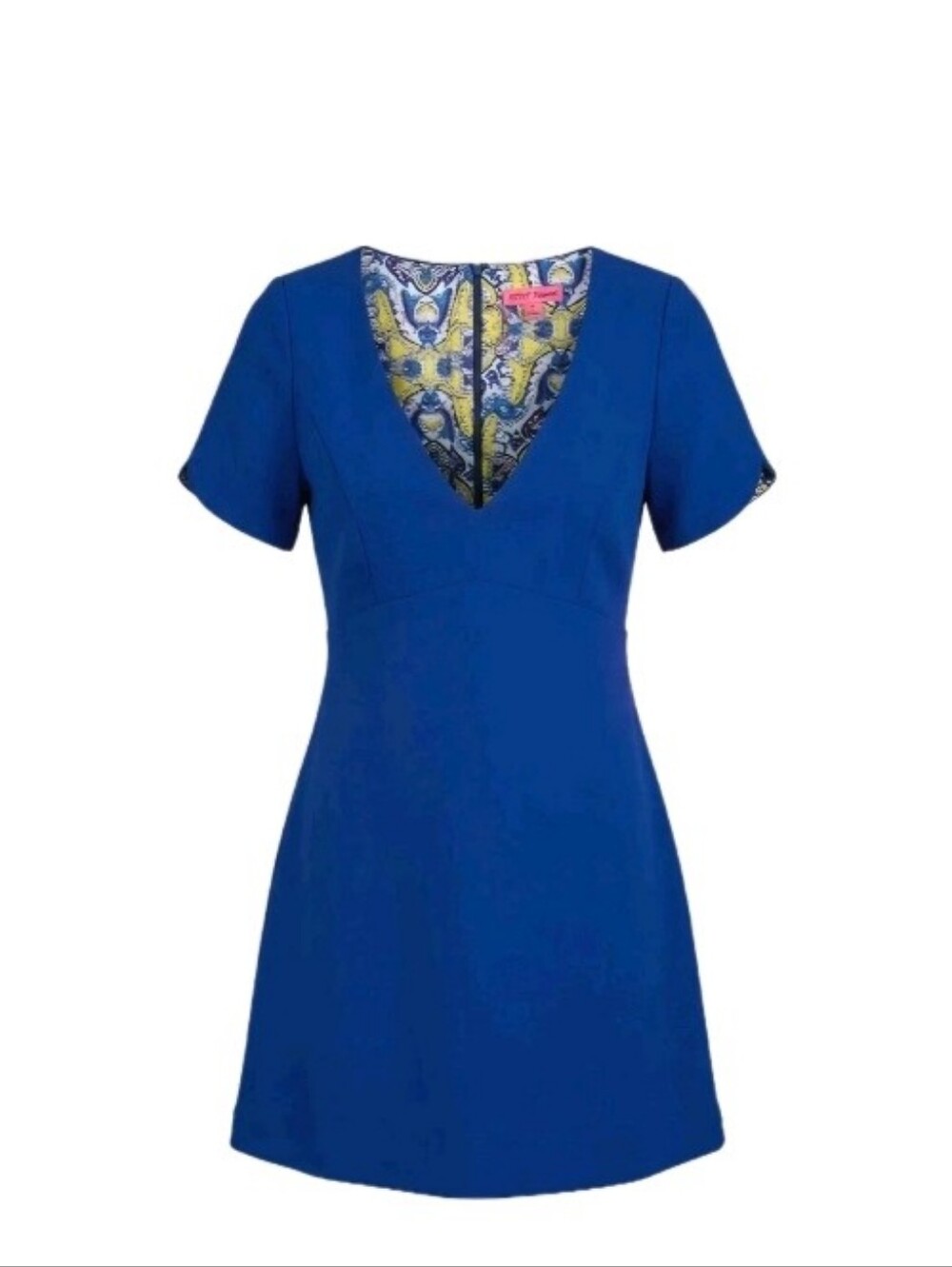 New Betsey Johnson Womens V Neck Fit And Flare Dress Size 8 Blue Floral Lining
